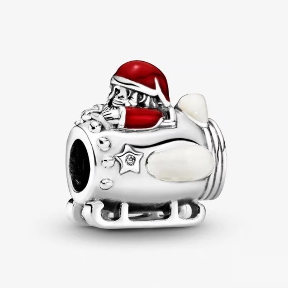 Discontinued Pandora Red and White Holiday Sleigh Ornament